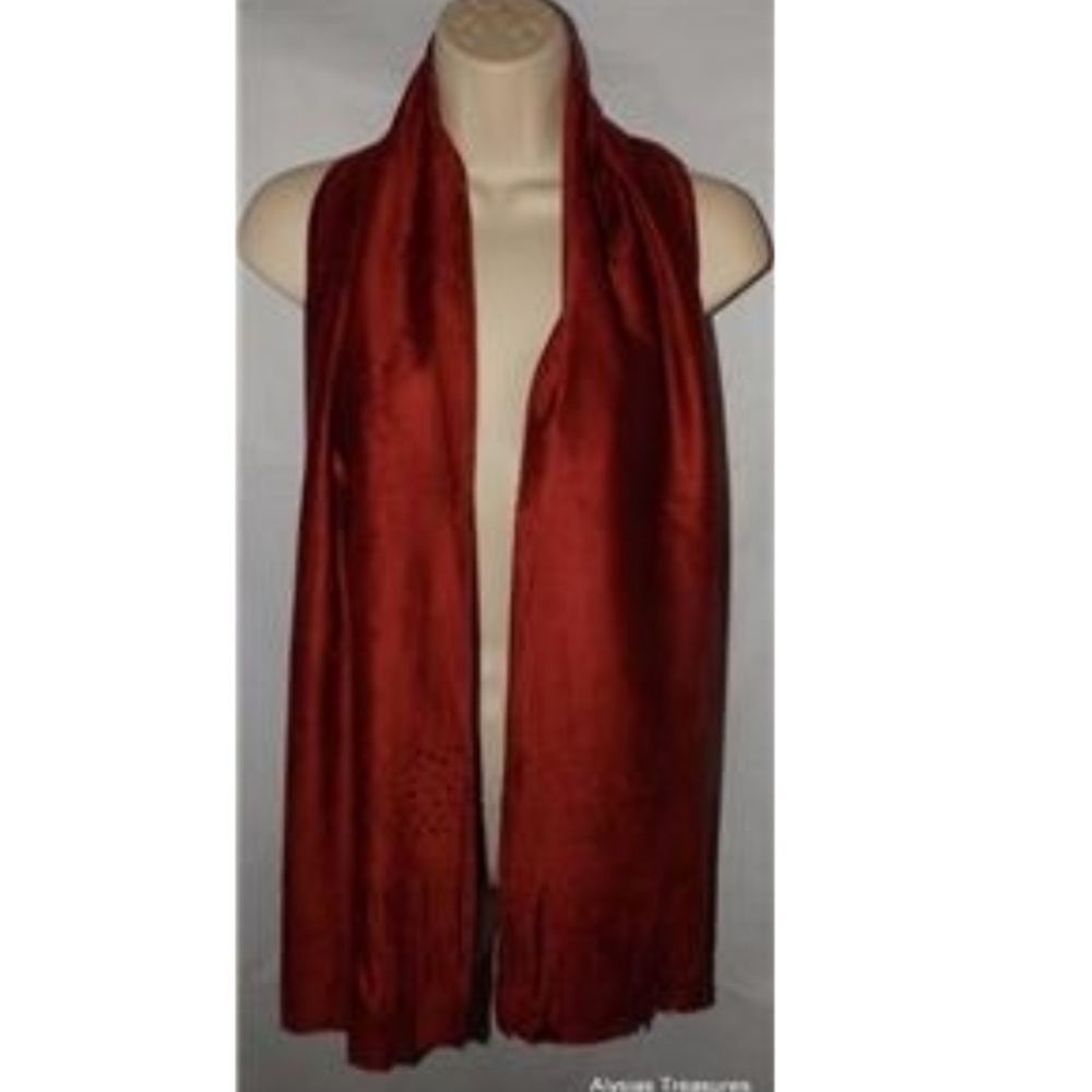 NEW Red Laser Cut Ultra Micro Suede Fringed Head Neck Scarf
